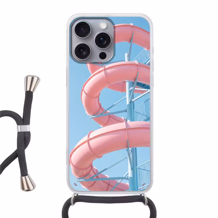 Glijbaan - Waterpark - Spiraal - Modern - Roze Hoesje iPhone 16 Pro Max met koord klein -3d