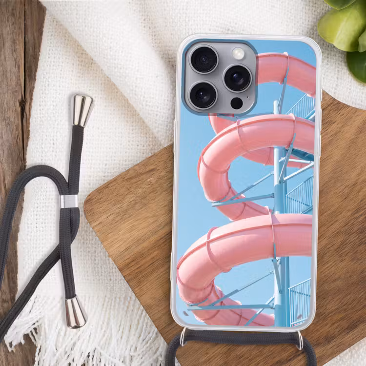 Glijbaan - Waterpark - Spiraal - Modern - Roze Hoesje iPhone 16 Pro Max met koord klein -sfeer4
