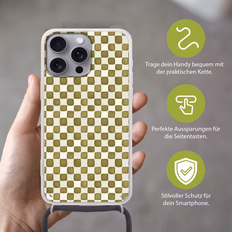 Schaak - Patroon - Groen Hoesje iPhone 16 Pro Max met koord klein 804 -sfeer2_DE