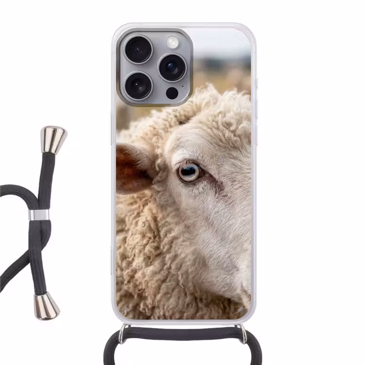 Schaap - Oog - Wit Hoesje iPhone 16 Pro Max met koord klein -3d