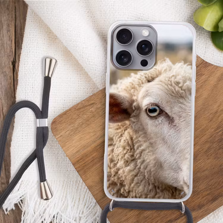 Schaap - Oog - Wit Hoesje iPhone 16 Pro Max met koord klein -sfeer4
