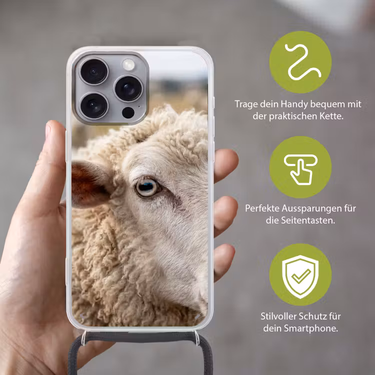 Schaap - Oog - Wit Hoesje iPhone 16 Pro Max met koord klein -sfeer2_DE