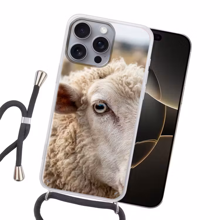 Schaap - Oog - Wit Hoesje iPhone 16 Pro Max met koord klein -sfeer1