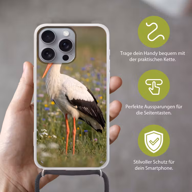 Ooienvaar - Bloemen - Weide - Kleurrijk Hoesje iPhone 16 Pro Max met koord klein -sfeer2_DE