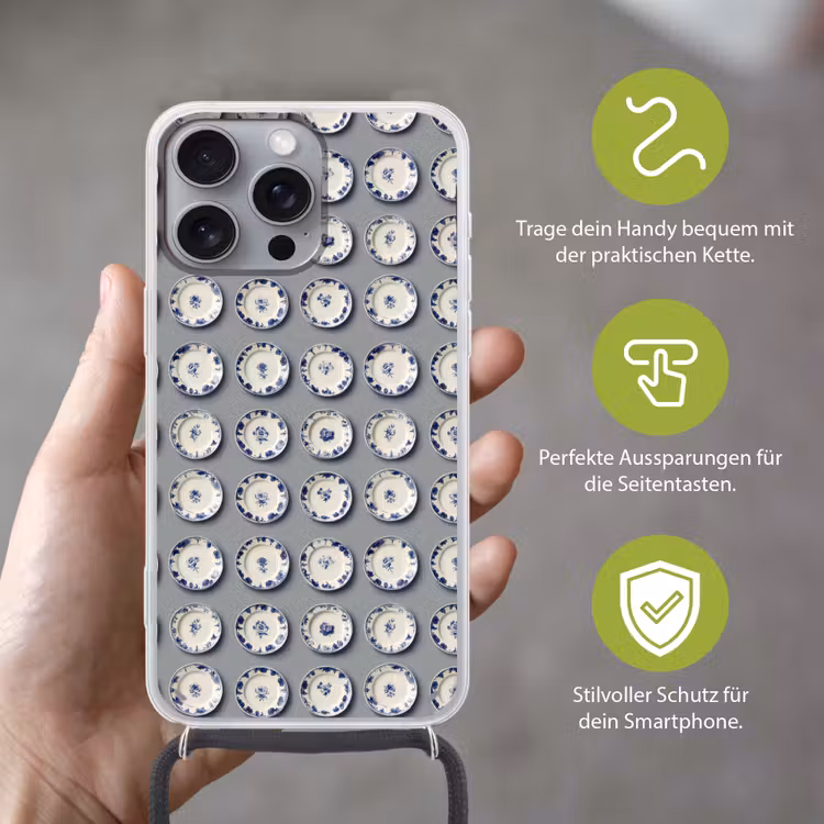 Borden - Bloemen - Blauw - Wit Hoesje iPhone 16 Pro Max met koord klein 804 -sfeer2_DE