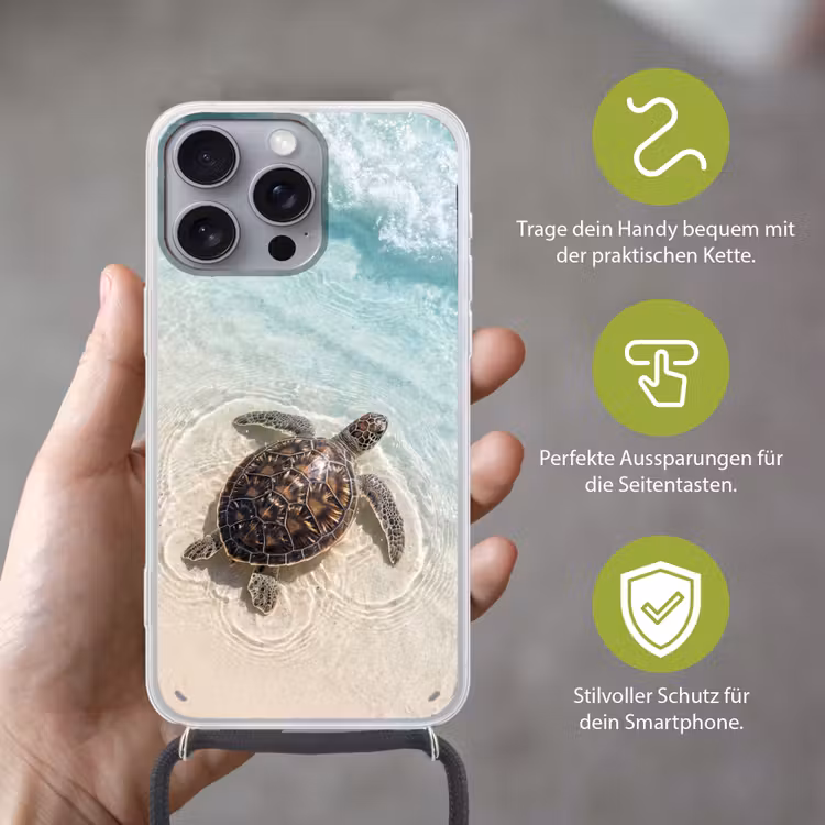 Schildpad - Helder water - Strand - Dieren - Natuur Hoesje iPhone 16 Pro Max met koord klein -sfeer2_DE