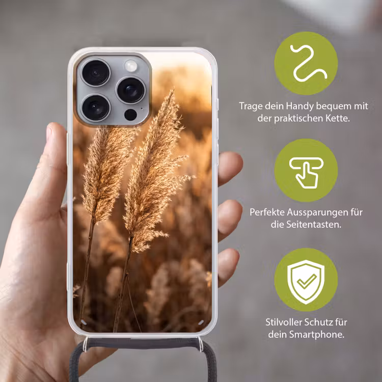 Rietpluimen - Gras - Zonsondergang - Goud - Serene Hoesje iPhone 16 Pro Max met koord klein -sfeer2_DE