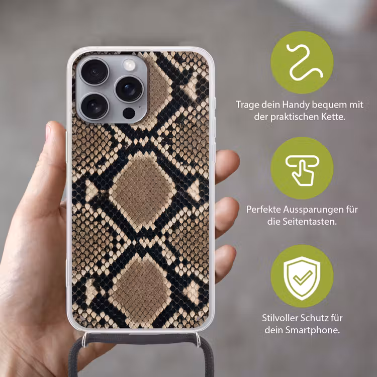 Slangenprint - Python - Bruin Hoesje iPhone 16 Pro Max met koord klein -sfeer2_DE