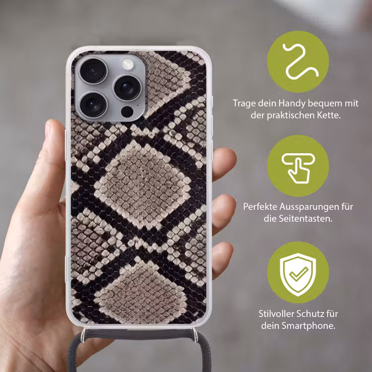 Slangenleer - Patroon - Beige Hoesje iPhone 16 Pro Max met koord klein -sfeer2_DE