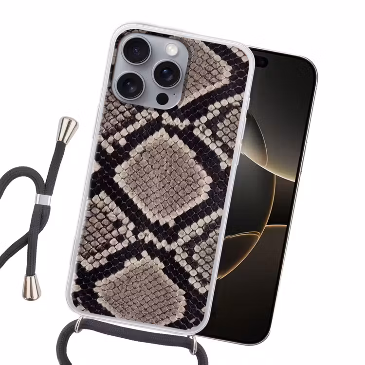 Slangenleer - Patroon - Beige Hoesje iPhone 16 Pro Max met koord klein -sfeer1