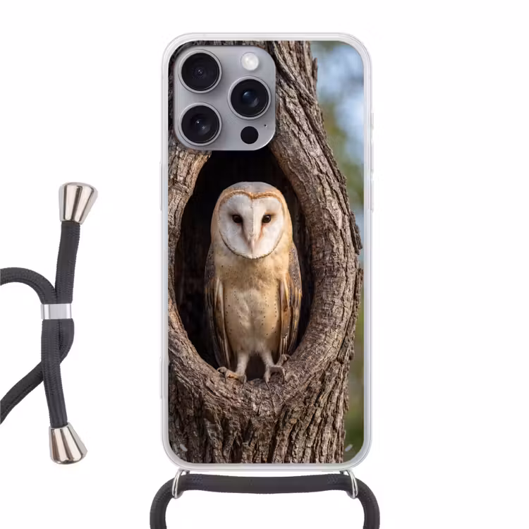 Kerkuil - Boom - Natuur - Bruin Hoesje iPhone 16 Pro Max met koord klein -3d
