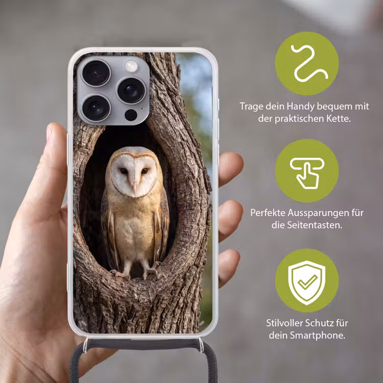 Kerkuil - Boom - Natuur - Bruin Hoesje iPhone 16 Pro Max met koord klein -sfeer2_DE