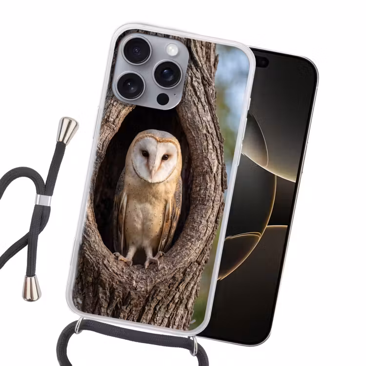 Kerkuil - Boom - Natuur - Bruin Hoesje iPhone 16 Pro Max met koord klein -sfeer1