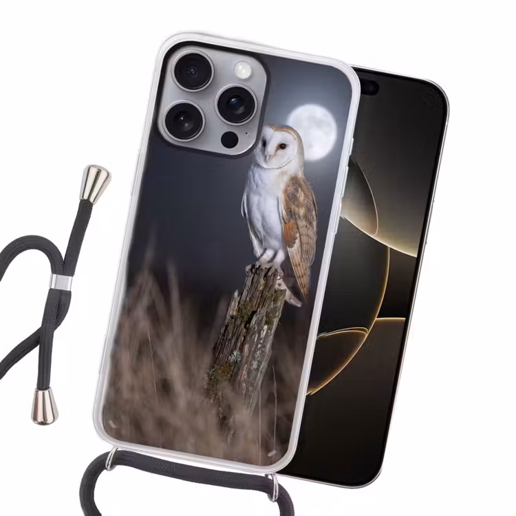 Kerkuil - Maan - Nacht Hoesje iPhone 16 Pro Max met koord klein -sfeer1
