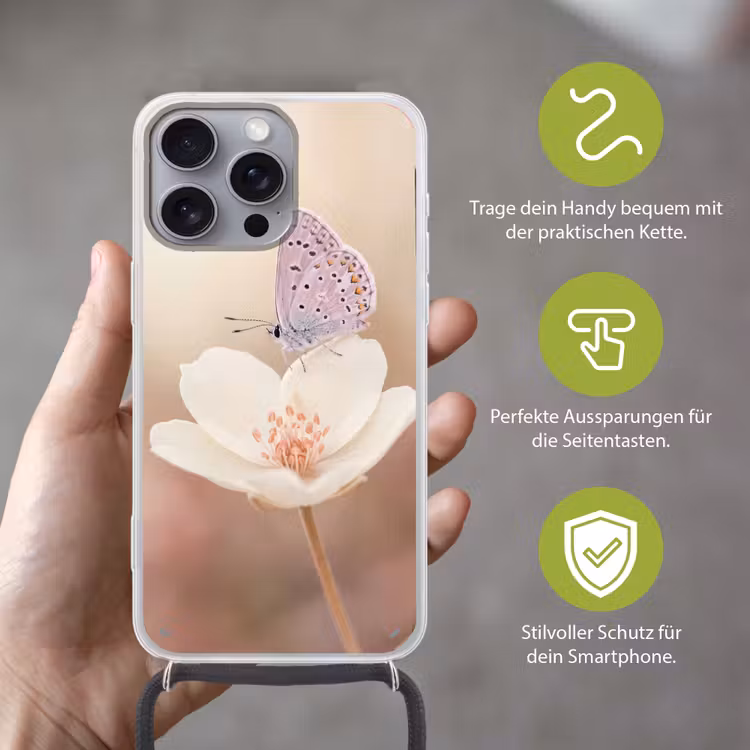 Vlinder - Bloem - Blauw Hoesje iPhone 16 Pro Max met koord klein -sfeer2_DE