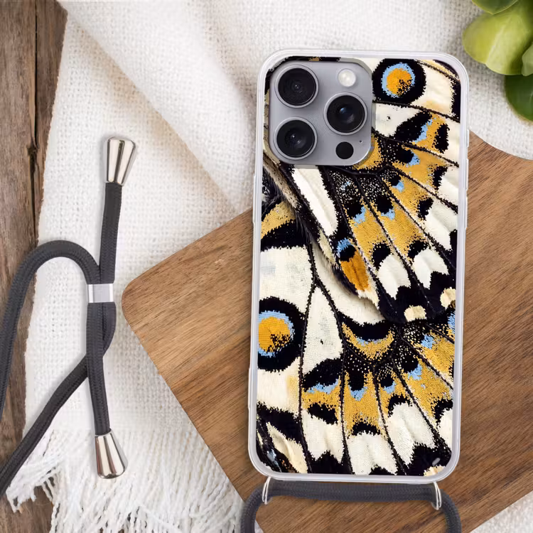 Vlinder - Vleugel - Geel Hoesje iPhone 16 Pro Max met koord klein -sfeer4