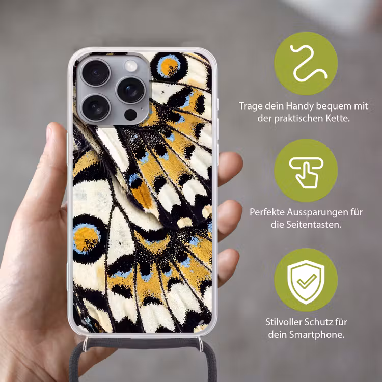 Vlinder - Vleugel - Geel Hoesje iPhone 16 Pro Max met koord klein -sfeer2_DE
