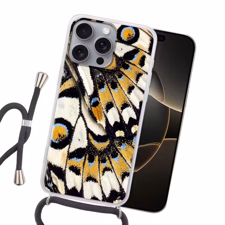 Vlinder - Vleugel - Geel Hoesje iPhone 16 Pro Max met koord klein -sfeer1