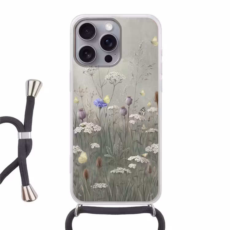 Vlinders - Wildbloemen - Illustratie - Kleurrijk Hoesje iPhone 16 Pro Max met koord klein -3d