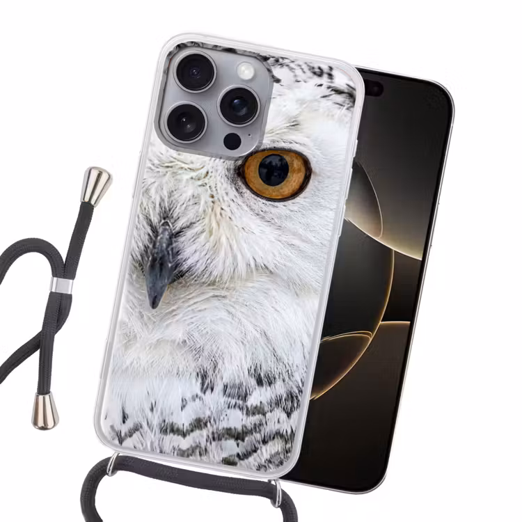 Sneeuwuil - Oog - Wildlife - Wit Hoesje iPhone 16 Pro Max met koord klein -sfeer1