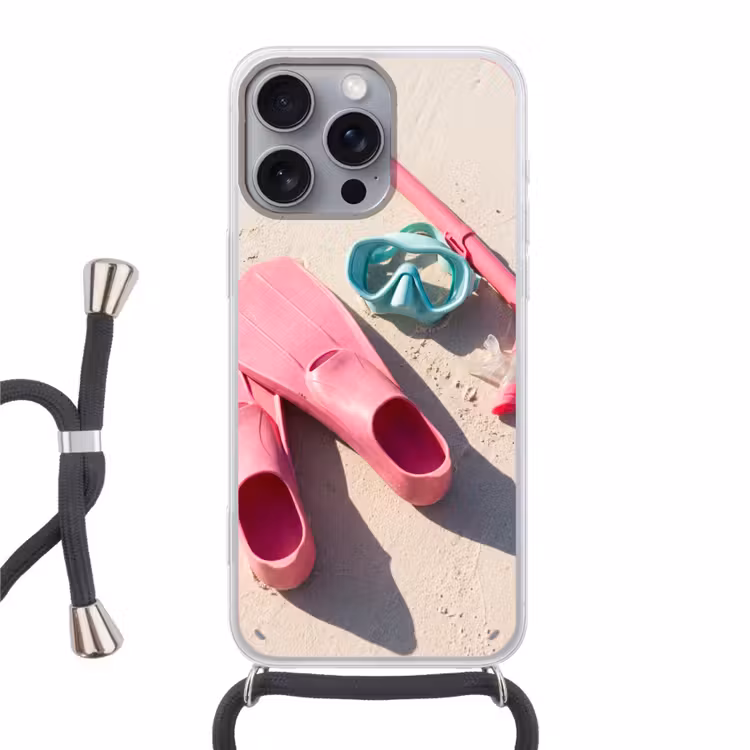 Snorkelset - Strand - Zomer - Roze Hoesje iPhone 16 Pro Max met koord klein -3d