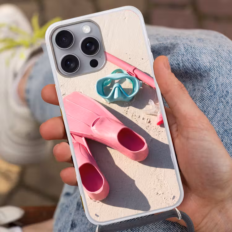 Snorkelset - Strand - Zomer - Roze Hoesje iPhone 16 Pro Max met koord klein -sfeer3