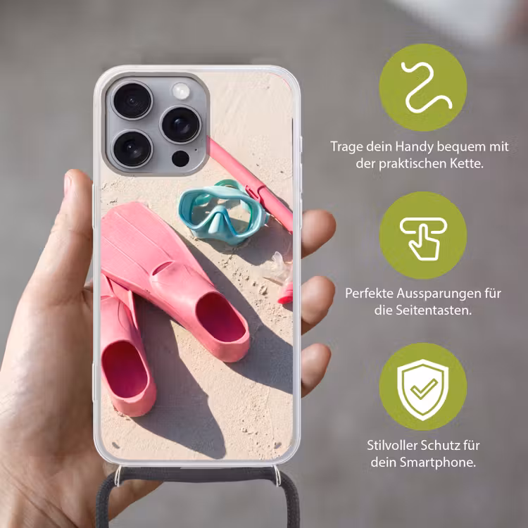 Snorkelset - Strand - Zomer - Roze Hoesje iPhone 16 Pro Max met koord klein -sfeer2_DE