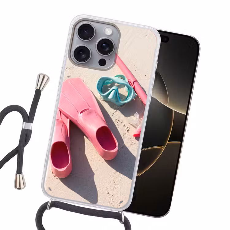 Snorkelset - Strand - Zomer - Roze Hoesje iPhone 16 Pro Max met koord klein -sfeer1