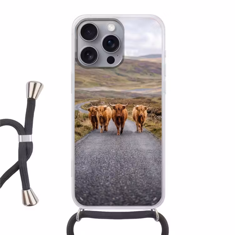 Schotse Hooglanders - Weg - Landschap - Kudde Hoesje iPhone 16 Pro Max met koord klein -3d