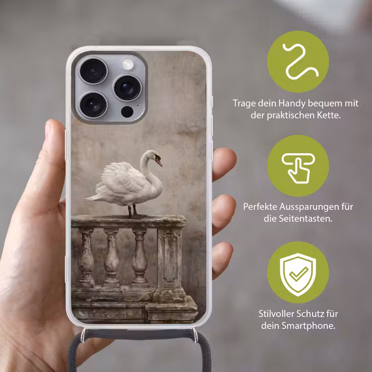 Zwaan - Elegant - Dieren - Wit Hoesje iPhone 16 Pro Max met koord klein -sfeer2_DE