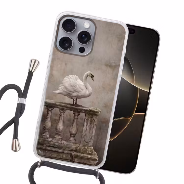 Zwaan - Elegant - Dieren - Wit Hoesje iPhone 16 Pro Max met koord klein -sfeer1