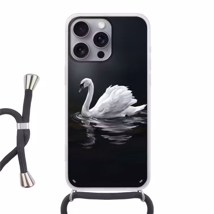 Zwaan - Water - Natuur - Realistisch - Wit Hoesje iPhone 16 Pro Max met koord klein -3d