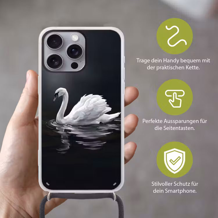 Zwaan - Water - Natuur - Realistisch - Wit Hoesje iPhone 16 Pro Max met koord klein -sfeer2_DE