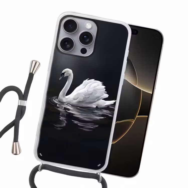 Zwaan - Water - Natuur - Realistisch - Wit Hoesje iPhone 16 Pro Max met koord klein -sfeer1