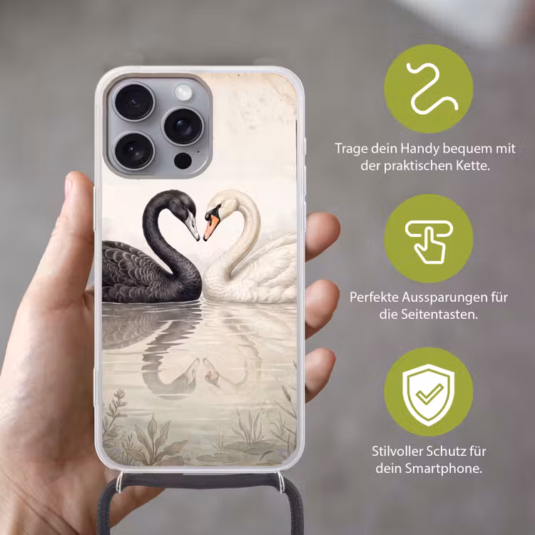 Zwanen - Hartvorm - Dieren Hoesje iPhone 16 Pro Max met koord klein -sfeer2_DE