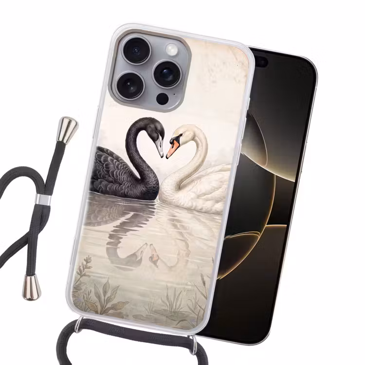 Zwanen - Hartvorm - Dieren Hoesje iPhone 16 Pro Max met koord klein -sfeer1