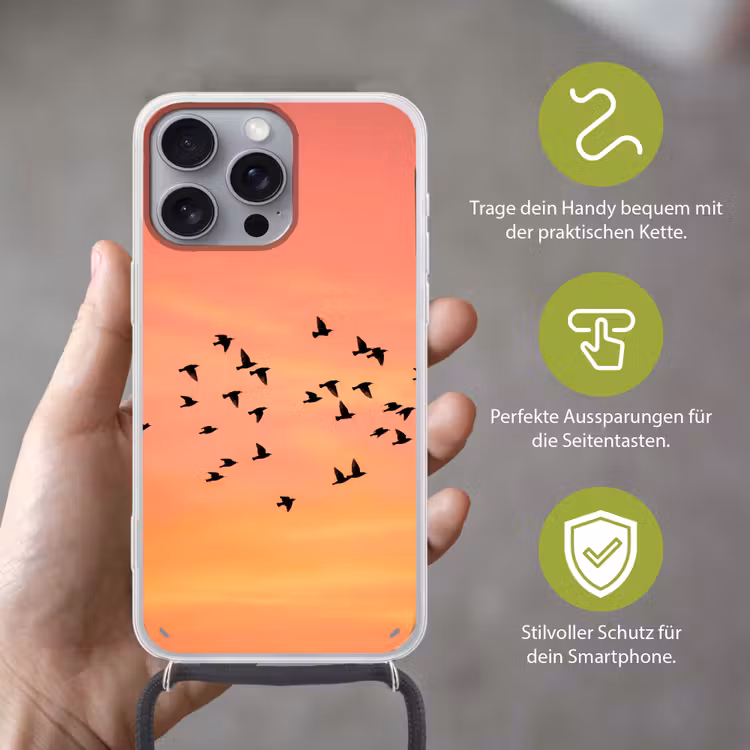 Zwerm - Vogels - Oranje Hoesje iPhone 16 Pro Max met koord klein -sfeer2_DE