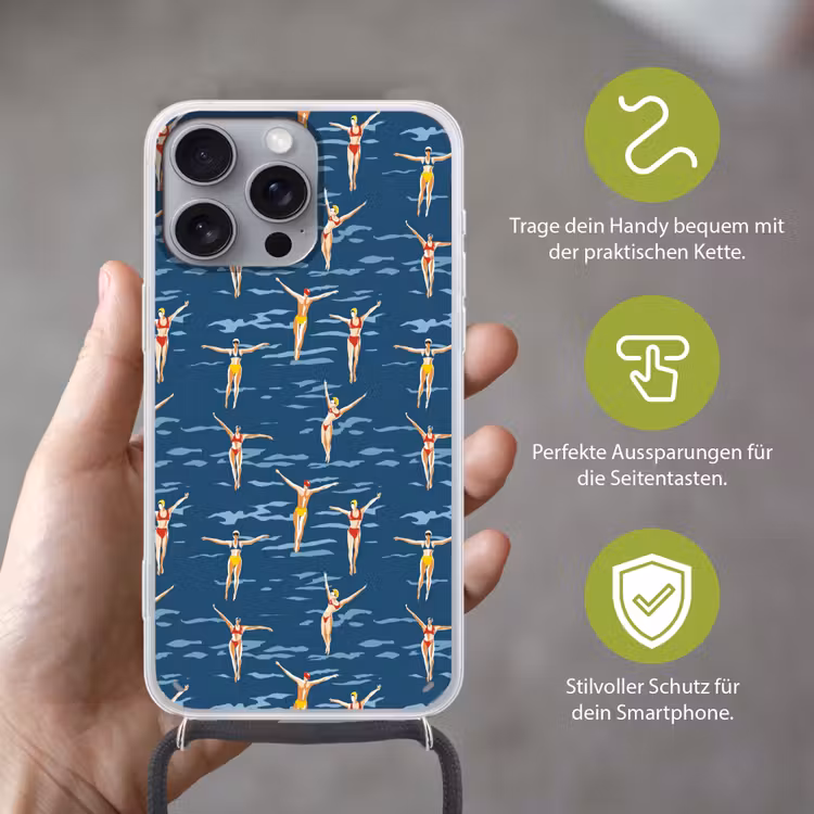 Zwemsters- Retro - Blauw Hoesje iPhone 16 Pro Max met koord klein 804 -sfeer2_DE