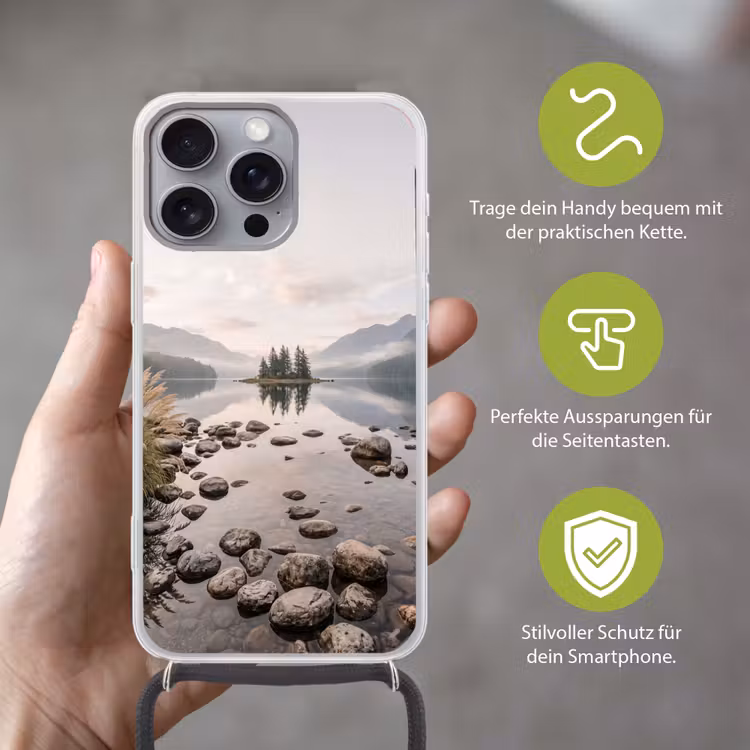 Meer - Bergen - Landschap - Groen Hoesje iPhone 16 Pro Max met koord klein -sfeer2_DE