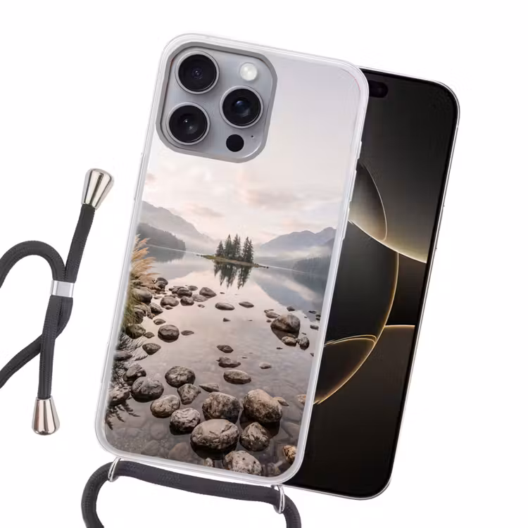 Meer - Bergen - Landschap - Groen Hoesje iPhone 16 Pro Max met koord klein -sfeer1