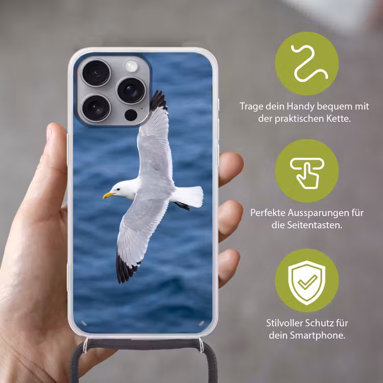 Zeemeeuw - Oceaan - Blauw Hoesje iPhone 16 Pro Max met koord klein -sfeer2_DE