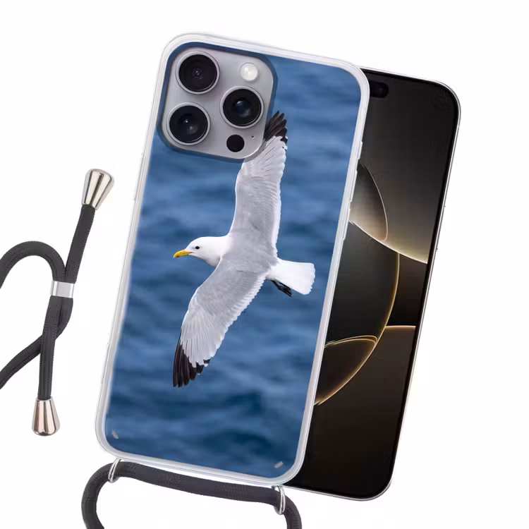 Zeemeeuw - Oceaan - Blauw Hoesje iPhone 16 Pro Max met koord klein -sfeer1