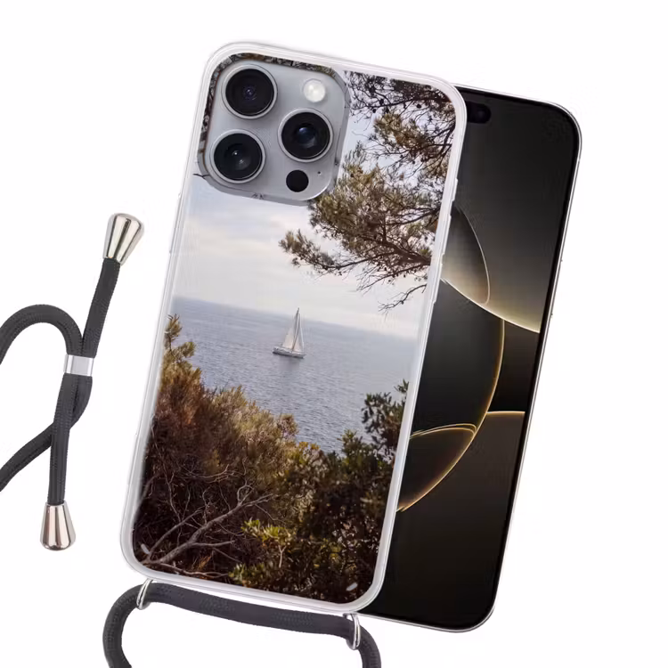 Handyhülle mit Band - Segelboot – Bäume – Wasser - Zeilboot - bomen - water Hoesje iPhone 16 Pro Max met koord klein
