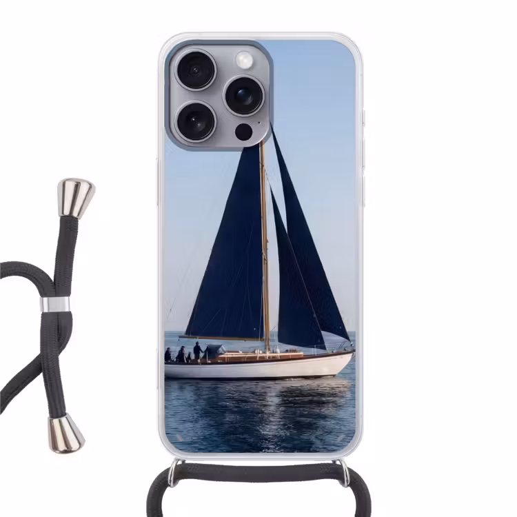 Zeilboot - Zee - Blauw Hoesje iPhone 16 Pro Max met koord klein -3d
