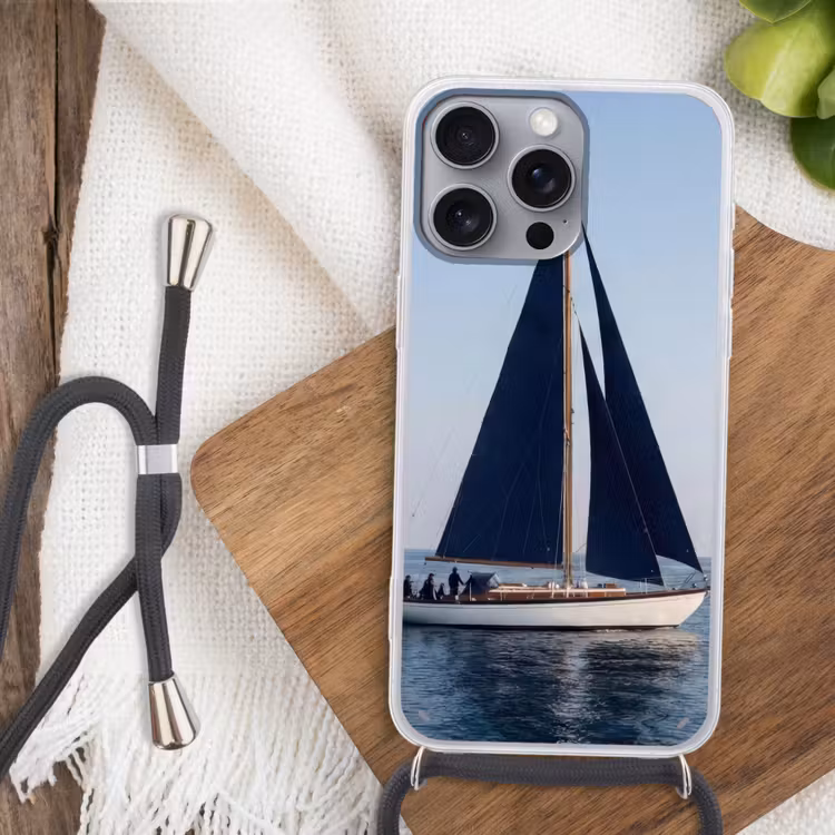 Zeilboot - Zee - Blauw Hoesje iPhone 16 Pro Max met koord klein -sfeer4