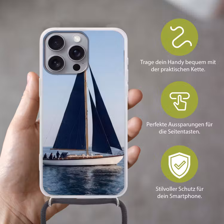 Zeilboot - Zee - Blauw Hoesje iPhone 16 Pro Max met koord klein -sfeer2_DE
