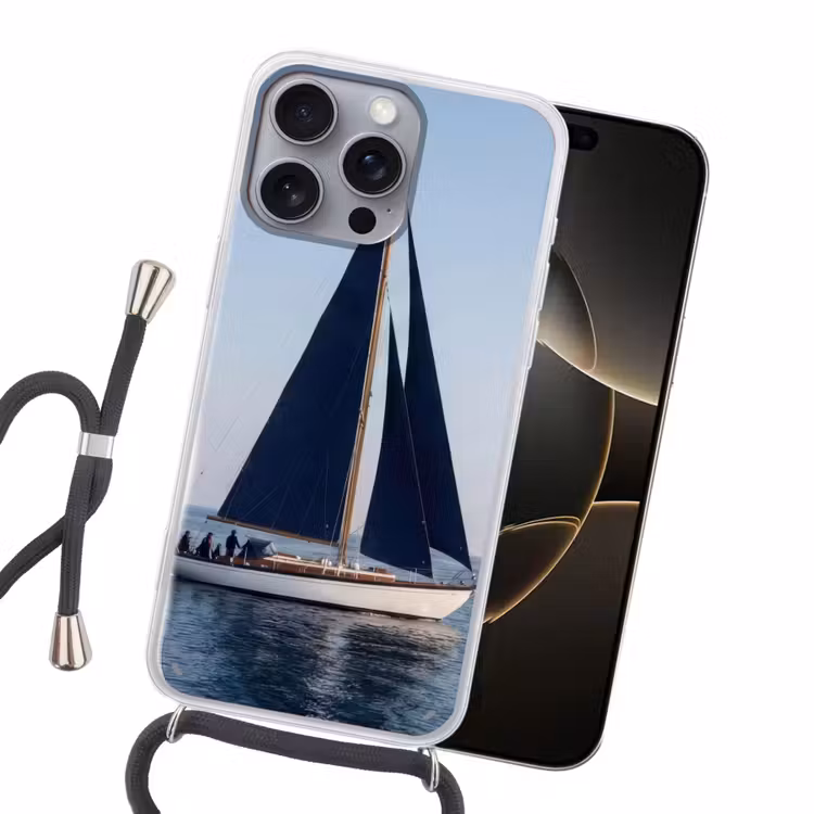 Zeilboot - Zee - Blauw Hoesje iPhone 16 Pro Max met koord klein -sfeer1