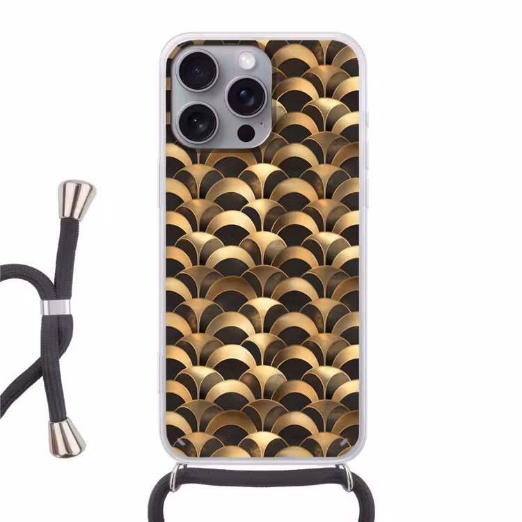 Schubben - Structuur - Goud Hoesje iPhone 16 Pro Max met koord klein 804 -3d