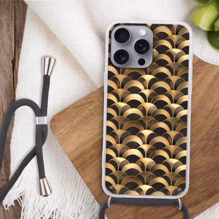 Schubben - Structuur - Goud Hoesje iPhone 16 Pro Max met koord klein 804 -sfeer4