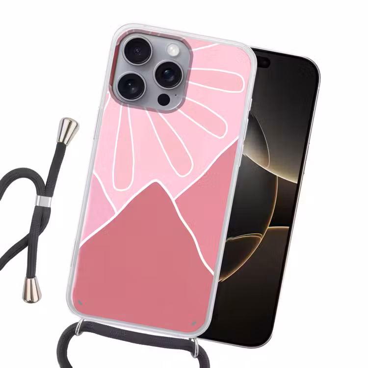 Zon - Bergen - Natuur - Abstract - Roze Hoesje iPhone 16 Pro Max met koord klein -sfeer1